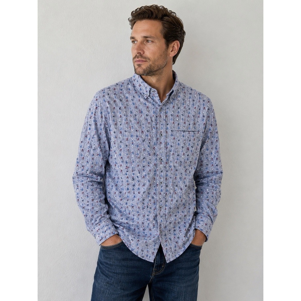Johnston & Murphy XC4 Shirt Mens S Blue Skull Print Stretch Button Down Comfort